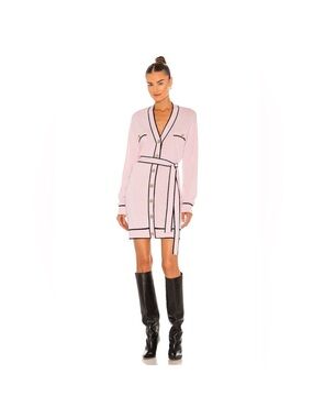 REVOLVE Pink Knit Belted Cardigan Mini with Black Trim